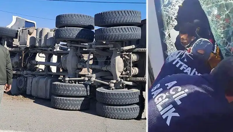 Virajı Alamayan Yük Kamyonu Kaza Yaptı: O Anlar Kamerada